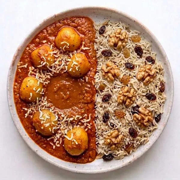 Kashmiri Dum Aloo with Walnut & Raisin Pulao